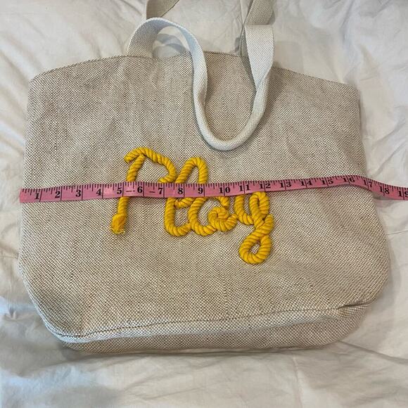 "PLAY" Burlap Tote Lined Women's Natural Sz OS Playful Beachy Seaside Coastal - Picture 7 of 8